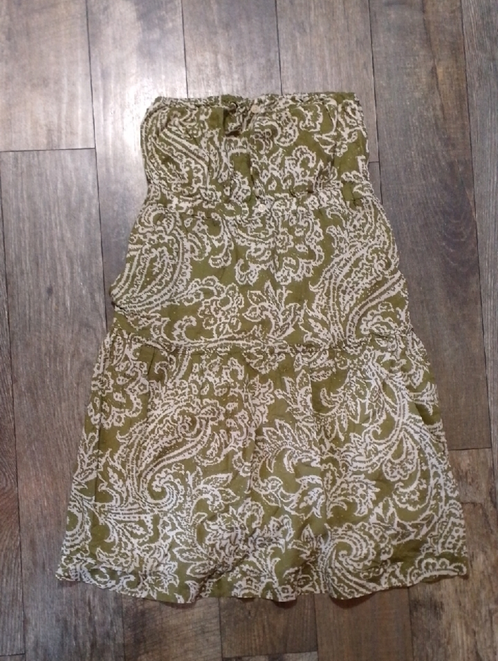 American Eagle Sage Green Paisley Mini Tube Top Dress Trippy Forest Hippie - Picture 1 of 11